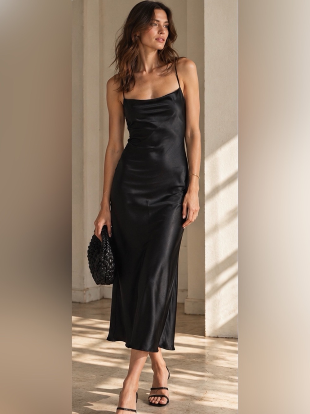 NAP loungewear 100% silk Slip cowl neck Dress in black size M
